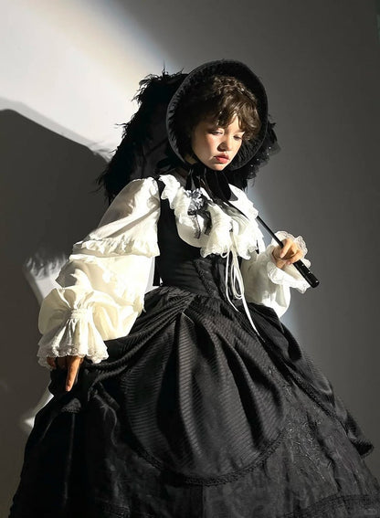 Detail Lolita with Under Bust Dress Embroidery Gothic Waist Black Boned