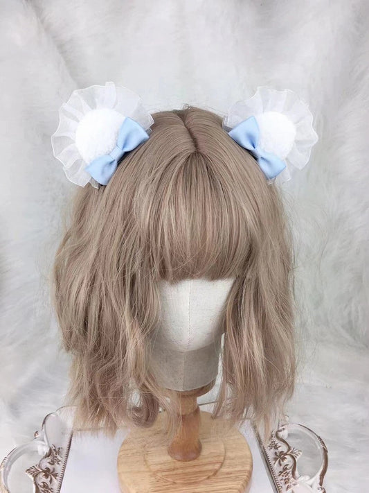 Pom-Pom (Pair) Hair Clips Tulle Ruffle Fluffy