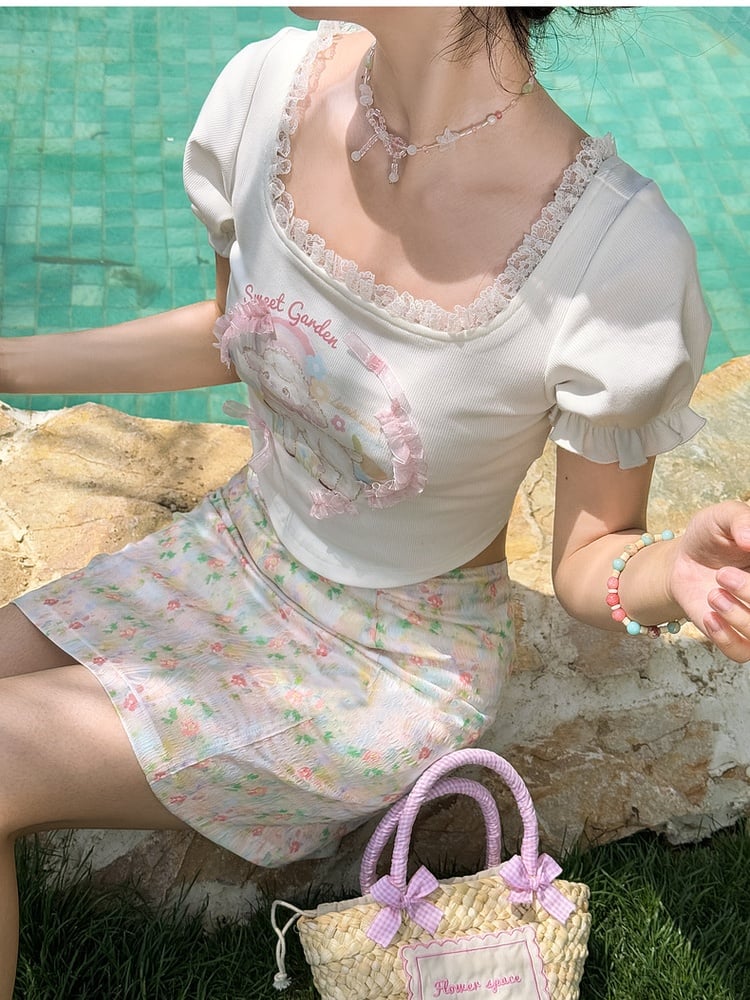 Oil Painting Floral Print Colorful Skirt A-line