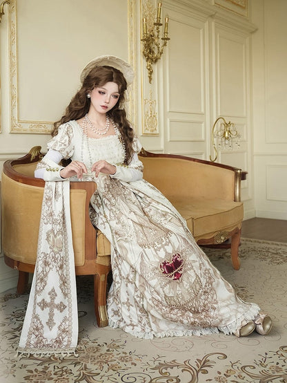 Gold Cross Pattern Gothic Lolita Empire Dress Set - Unknown Star