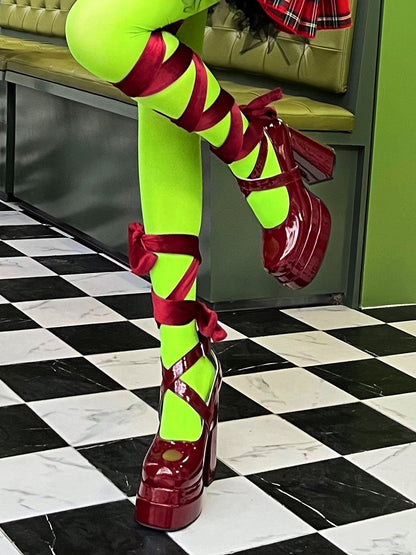 Block High Red in Buckle Elegant Heel Mary Double Janes Design Interchangeable Ribbons System Lolita Platform
