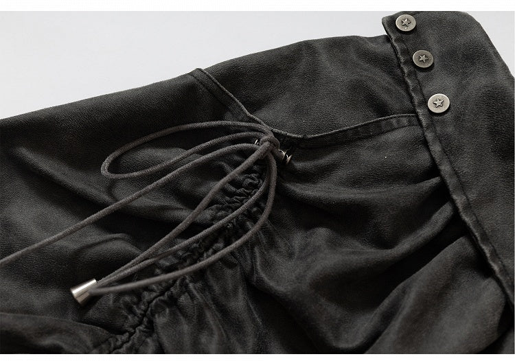 ダークフォールドオーバーウエスト フェードウォッシュ ヴィンテージ レースアップ グレー