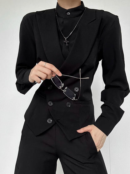 Ouji Lolita Black Unisex Mandarin Collar Long Sleeve Shirt with Button-Down Front