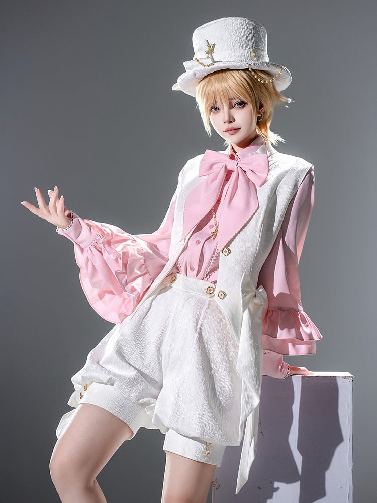Bowtie Ouji Long Bishop Sleeves Shirt with Pink Lolita