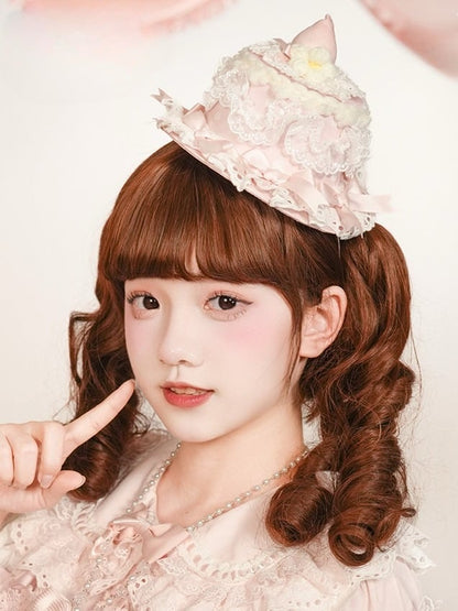 White/Pink/Red/Blue Lace Strawberry Decoration Lolita Cake Mini with Hat and