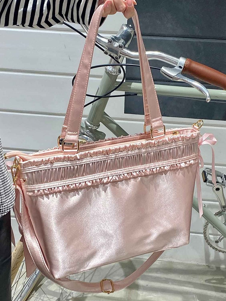 イタバッグ フリル ピンクのリボンボウ 大容量トートバッグ