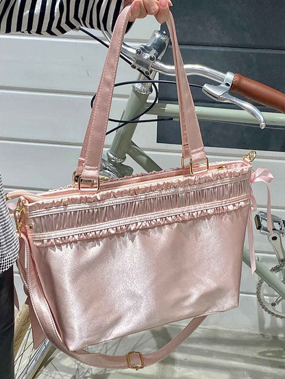 イタバッグ フリル ピンクのリボンボウ 大容量トートバッグ