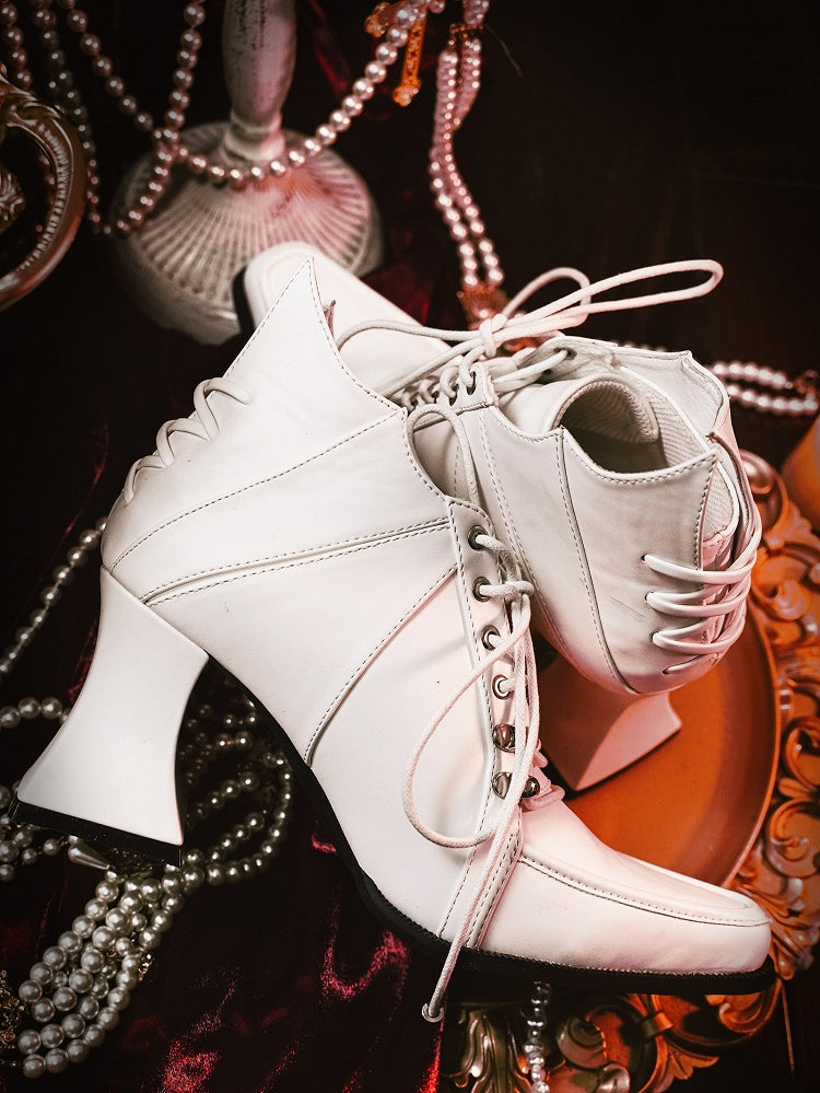 Wineglass-shaped Ties Heel White Boots Gothic Lace-up Front