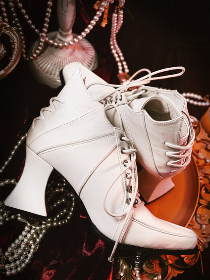 Wineglass-shaped Ties Heel White Boots Gothic Lace-up Front