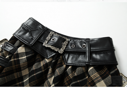 Schwarz-brauner karierter knöchellanger Rock