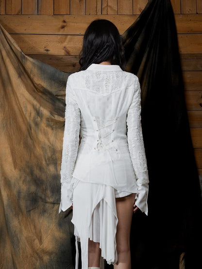 Punk - Button Shirt Asymmetrical Cuffs White Design Gothic