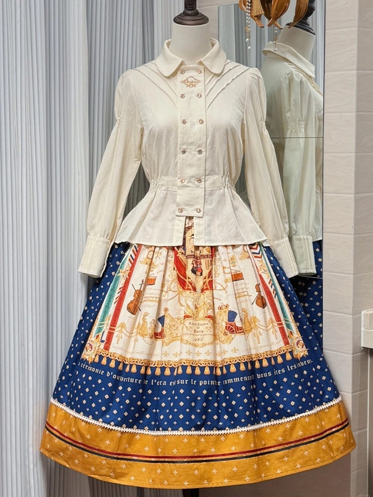 White Long Sleeve Smocked Waist Elegant Lolita Blouse - Crucis Universal Tailor Company