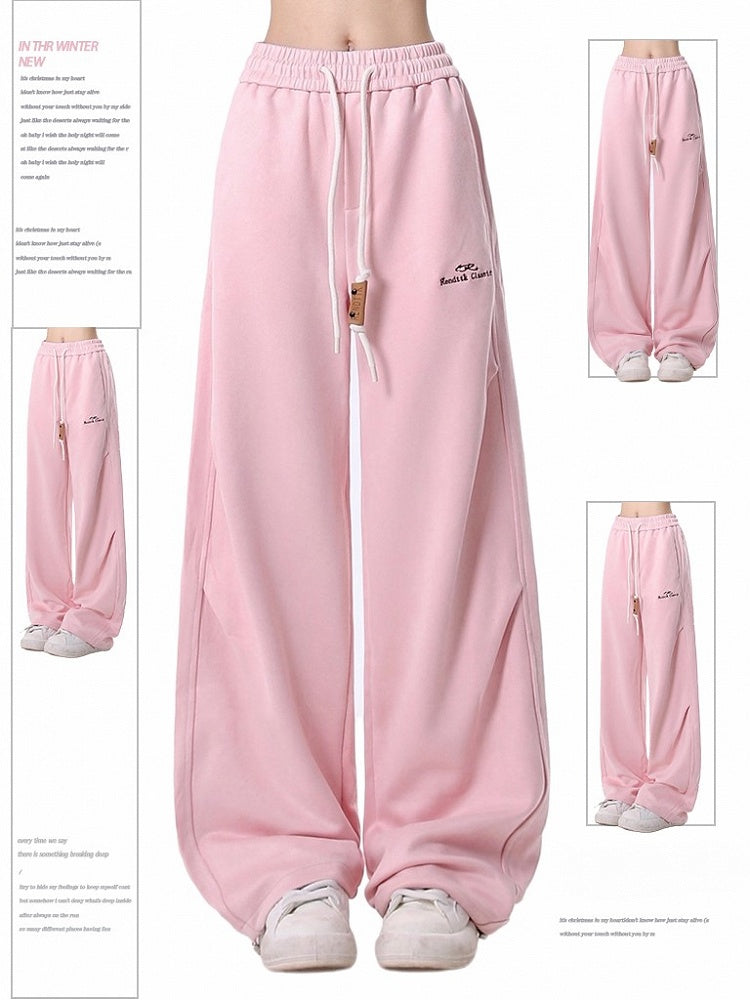 Waist Cozy Pink Sweatpants with Drawstring