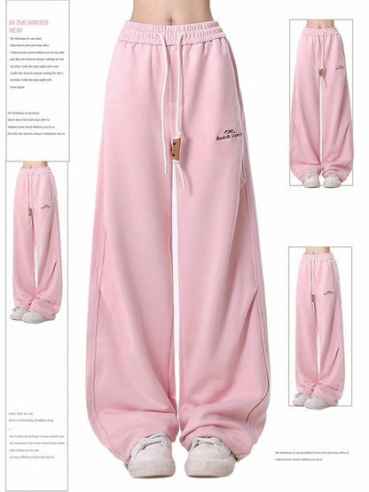 Waist Cozy Pink Sweatpants with Drawstring