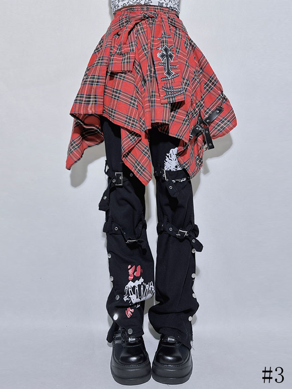 Straps Black Pants Y2K Straight-leg with Buckle