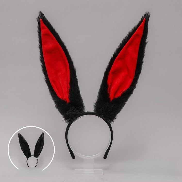 KC Long Black Pink White Cute Ear / Red Plush Bunny Lolita
