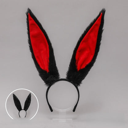 KC Long Black Pink White Cute Ear / Red Plush Bunny Lolita
