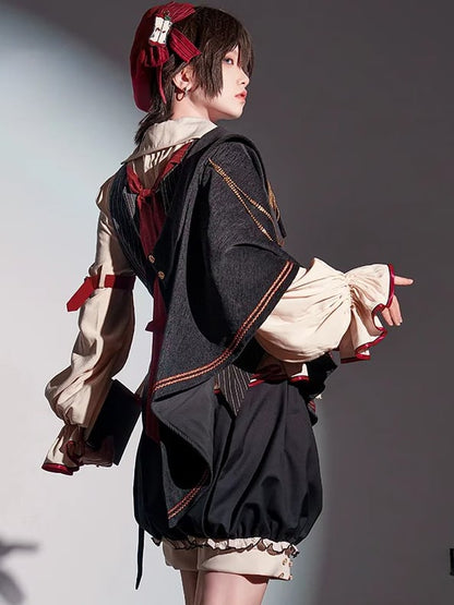 黒王子風フルレッドシャツプレッピーファッション+セットベージュ