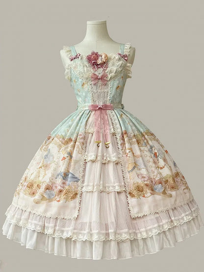 Light Print Jumper Sunflowers Sweet and Skirt Farm Green Lolita Ducks