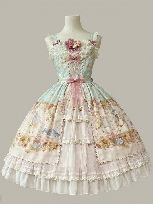 Light Print Jumper Sunflowers Sweet and Skirt Farm Green Lolita Ducks