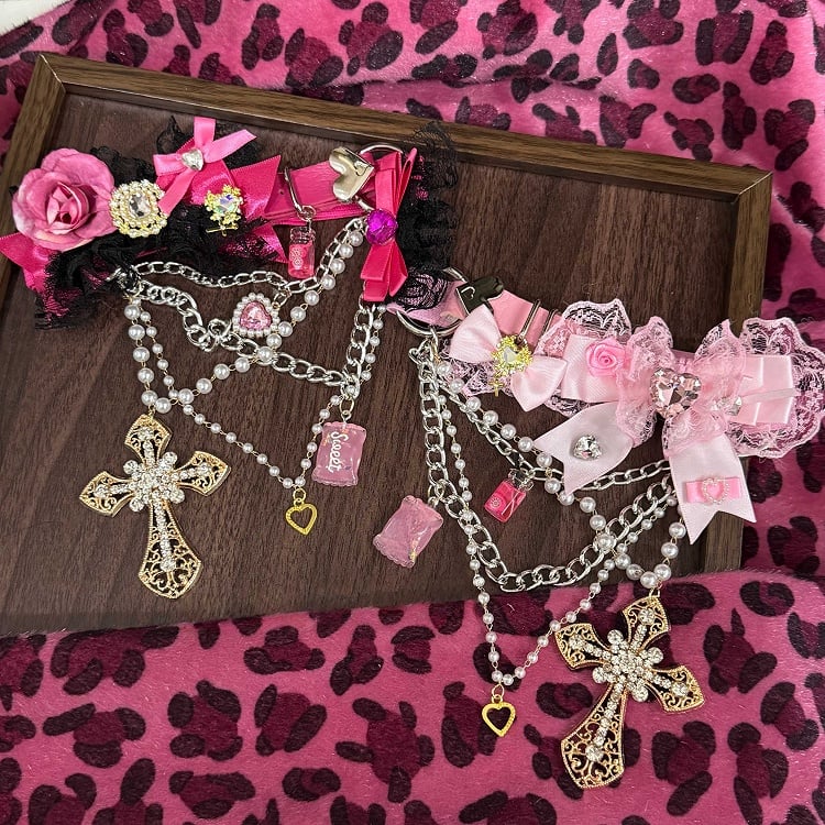 Black Garter Rose Pink Lace -