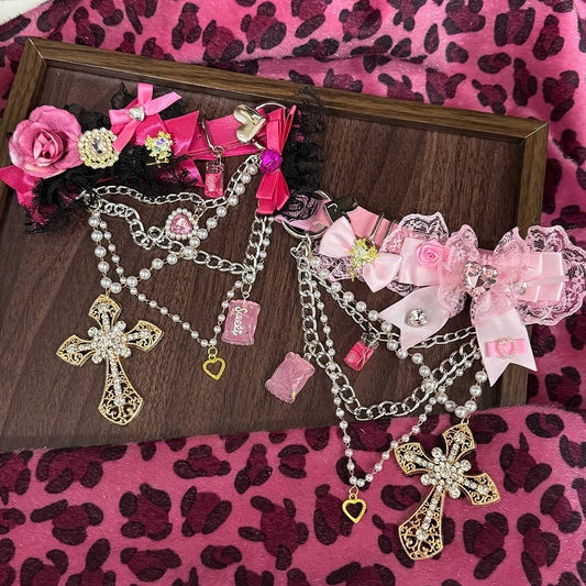 Black Garter Rose Pink Lace -