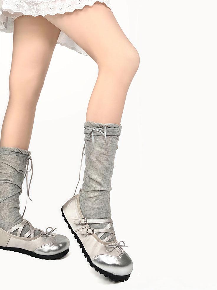 5 Colors Ballet-Style Loose & Breathable Bow Decorated Calf Socks