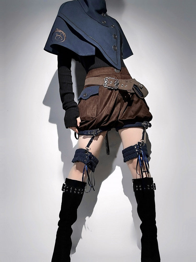 Ouji Lolita Knit Top Asymmetrical Cape Shorts Leg Rings Belt Scarf Outfit - Unknown Star