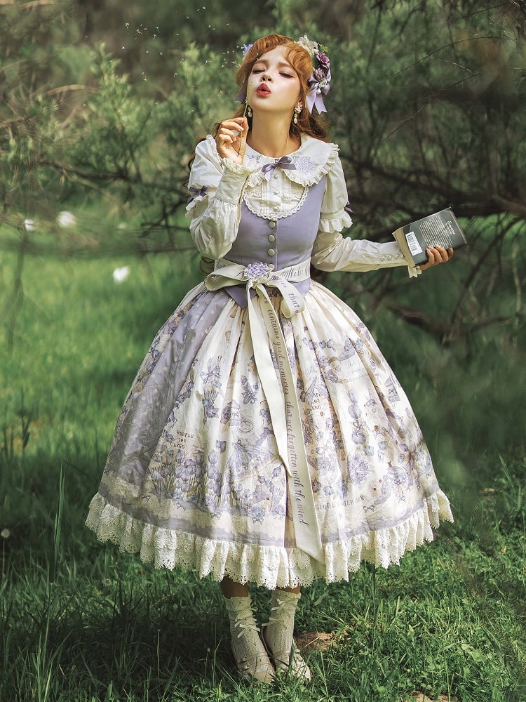 and Lolita Available Polka Print Skirt Dots Floral Classic Sizes Purple Plus