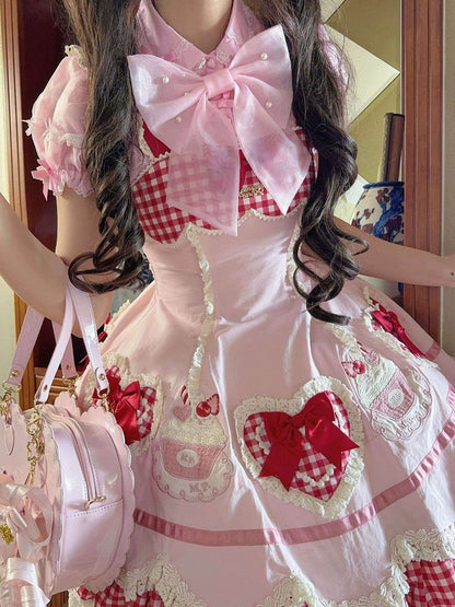 Chemisier bouffant Lolita Fraise Nœud Perle - Lan Jian Chuan