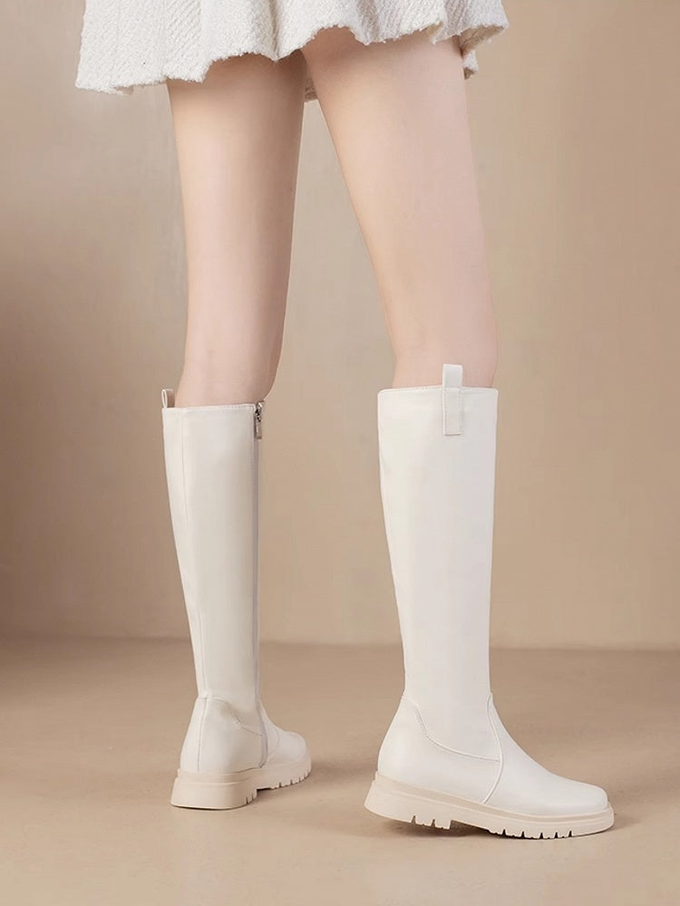 Closure White Knee-high Zip Boots Regular/Thicken PU Version Leather Inner with -