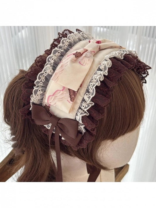Lolita Print Floral Hairband Chocolate with