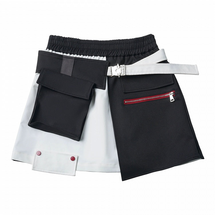 Kawaii Techwear Two-Tone Skirt with Removable Waist Pouch - PINK SAVIOR