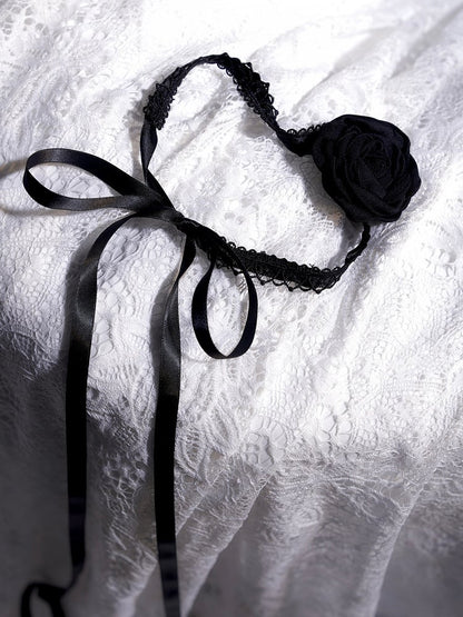 Lolita Schwarz/Rosa Akzent Rose Spitze Choker mit