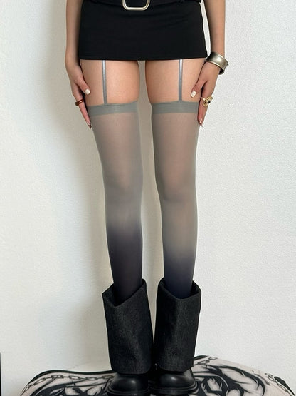 Y2K Grau Pink/Lila/Schwarz und Strapsstrümpfe in Ombre-Farben