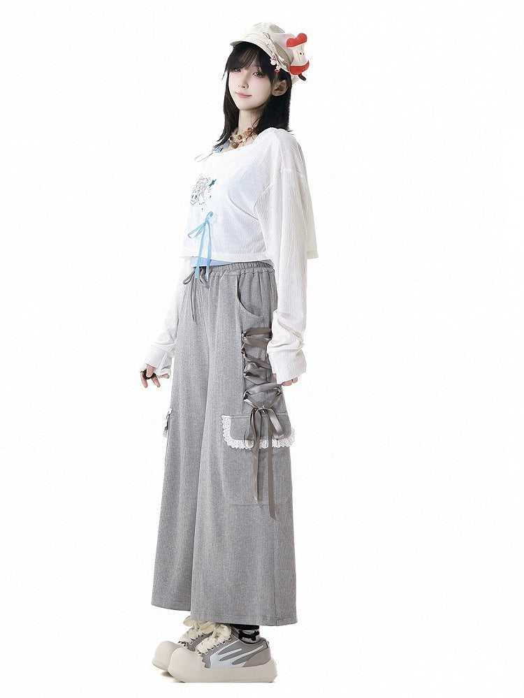 キュートな女の子のプリント柄カバーアップ ホワイト アシンメトリーネックライン