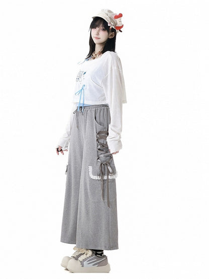 キュートな女の子のプリント柄カバーアップ ホワイト アシンメトリーネックライン