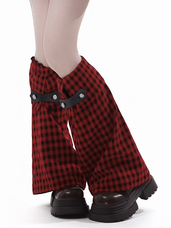 Bein- und Plaid-Schwarz-Rot-Stulpen
