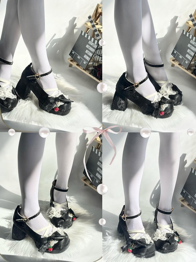 with Closure Lolita Sweet Straps Mary Crisscross Janes Black High-heel Strawberry Snap