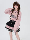 Pink Knit Shrug & Butterfly Cami Two-Piece Set with PU Buckle - CRAZY GIRL