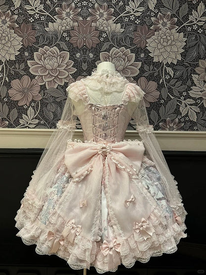 Sleeves Lolita Bell Sheer Lace-Trimmed Cuffs Top with Pink