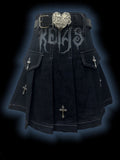 Y2K Dunkelblaue Buchstaben Kreuz Charms Punk Rock Denim Faltenrock