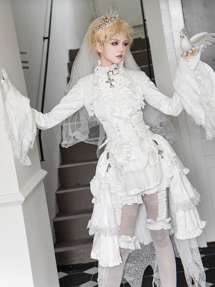 王子 - ノースリーブの白いロリータネックフリル衣装オールプリンス