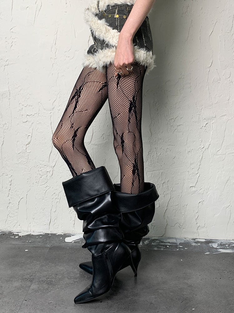 Y2K Black Butterfly Openwork Tights