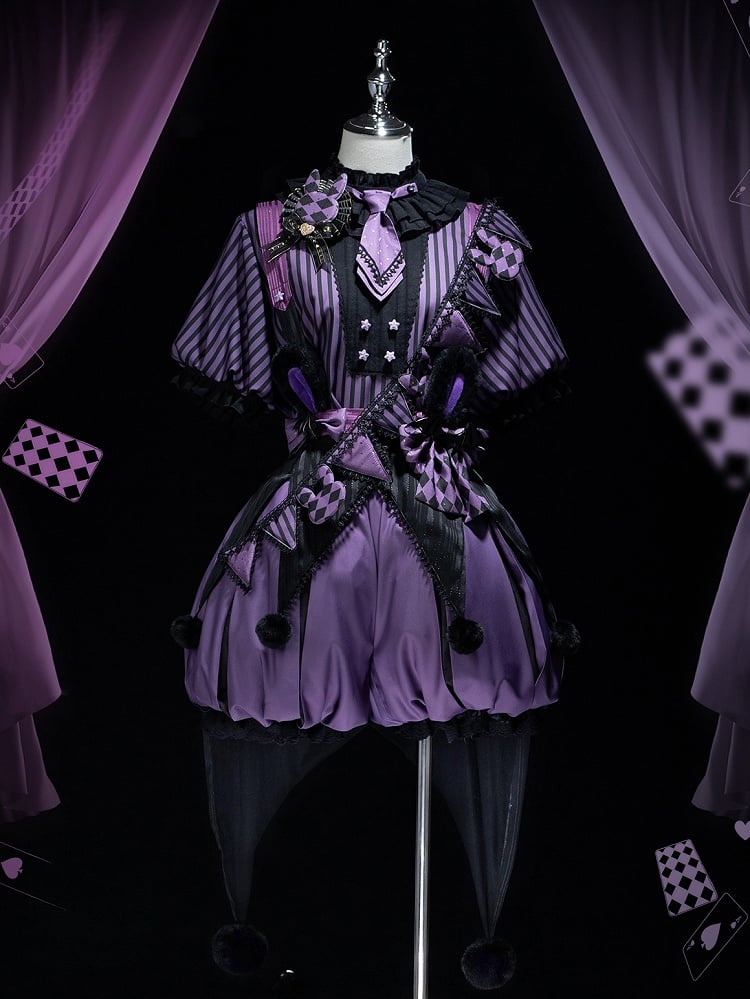 + Bloomers Vibes Theme Kuromi Bunny Purple Circus Lolita Ouji Black Set Pattern and Top Striped