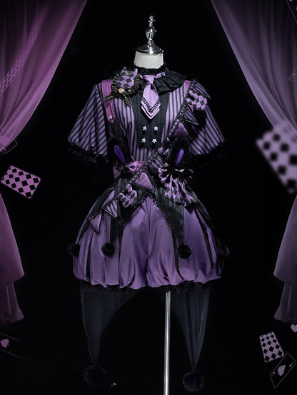 + Bloomers Vibes Theme Kuromi Bunny Purple Circus Lolita Ouji Black Set Pattern and Top Striped