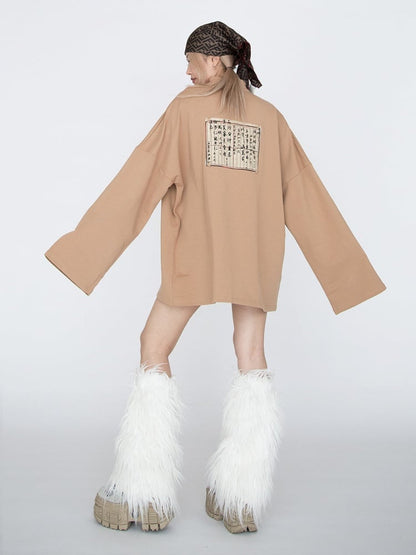 Camel Collar with Cheongsam Dress Mandarin Hoodie