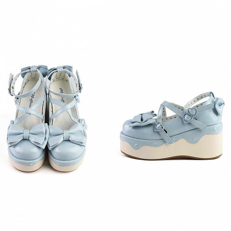 Design PU Blue Crisscross Sweet Platform Shoes - Lolita
