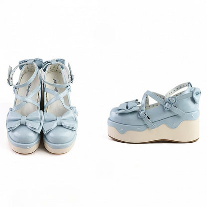 Design PU Blue Crisscross Sweet Platform Shoes - Lolita