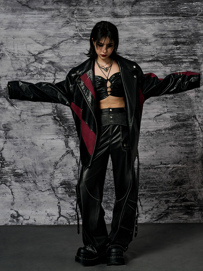 Black PU Punk Cargo Pants With Adjustable Metal Straps